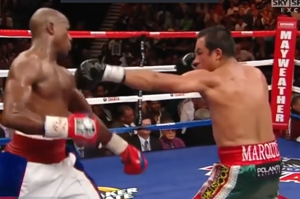 Floyd Mayweather executing a pull counter